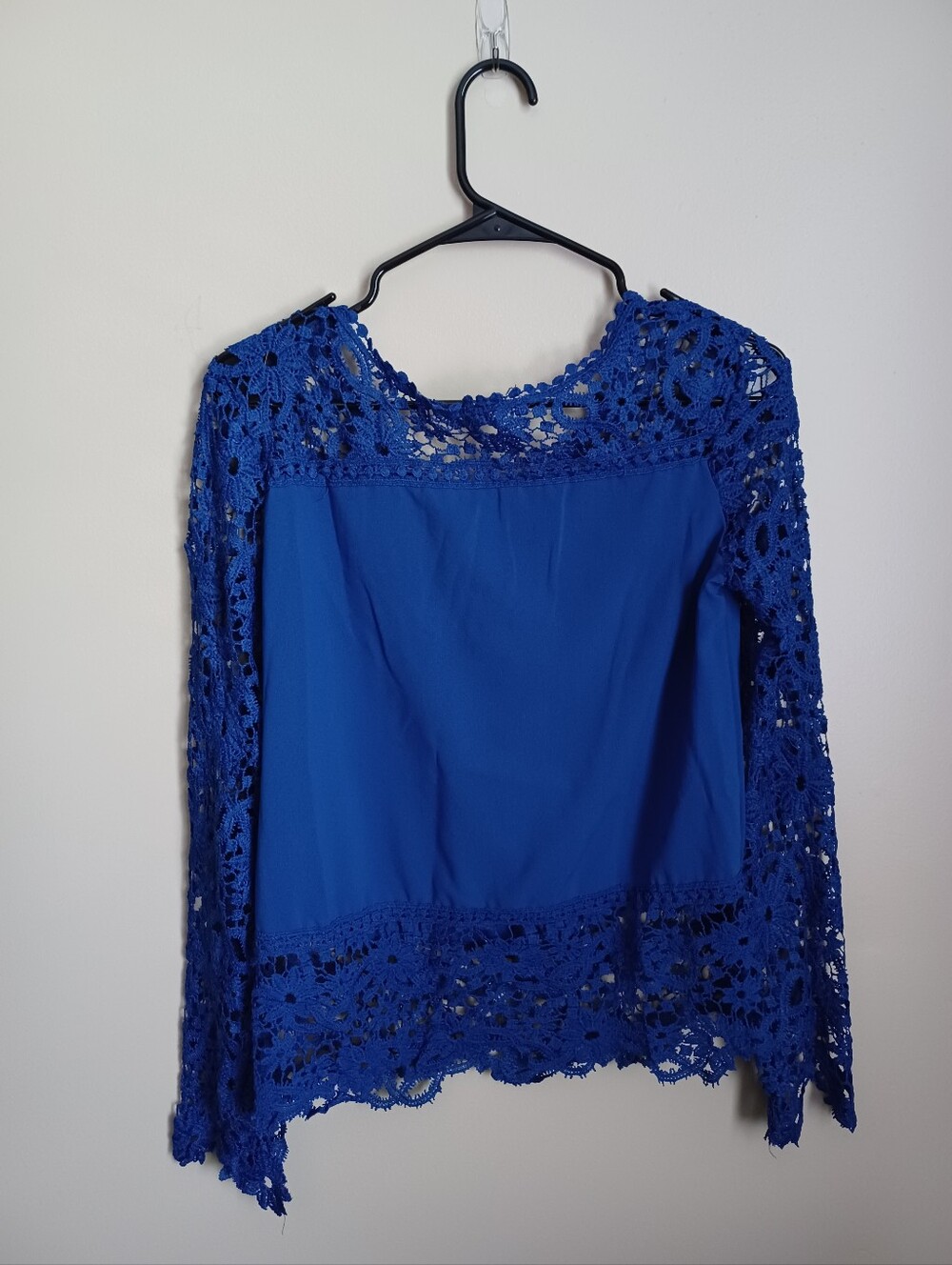 Women's‎ Size M Unbranded Blue Lace Long Sleeve Blouse Shirt Design Night Out - Picture 3 of 7